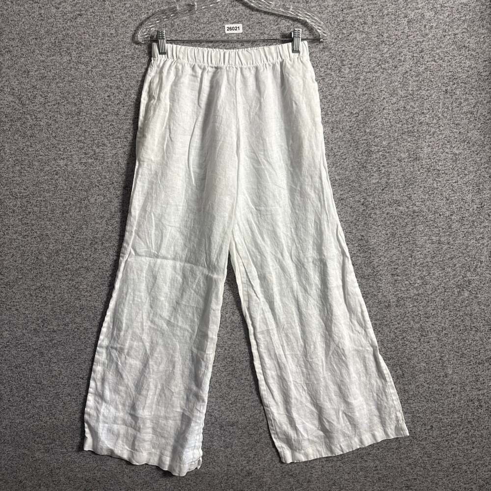 Planet By Lauren G Women's Size 1 White Linen Pull On High Rise Wide Leg Pants